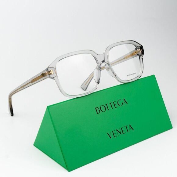 NEW  Bottega Veneta BV1295O 004 Transparent Grey Square Unisex Eyeglasses - Picture 3 of 11